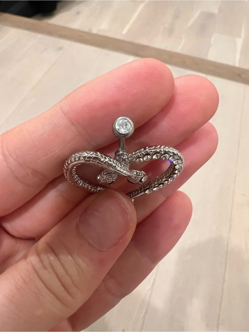 Silver Crystal Heart Snake Navel Ring Belly Button Jewelry